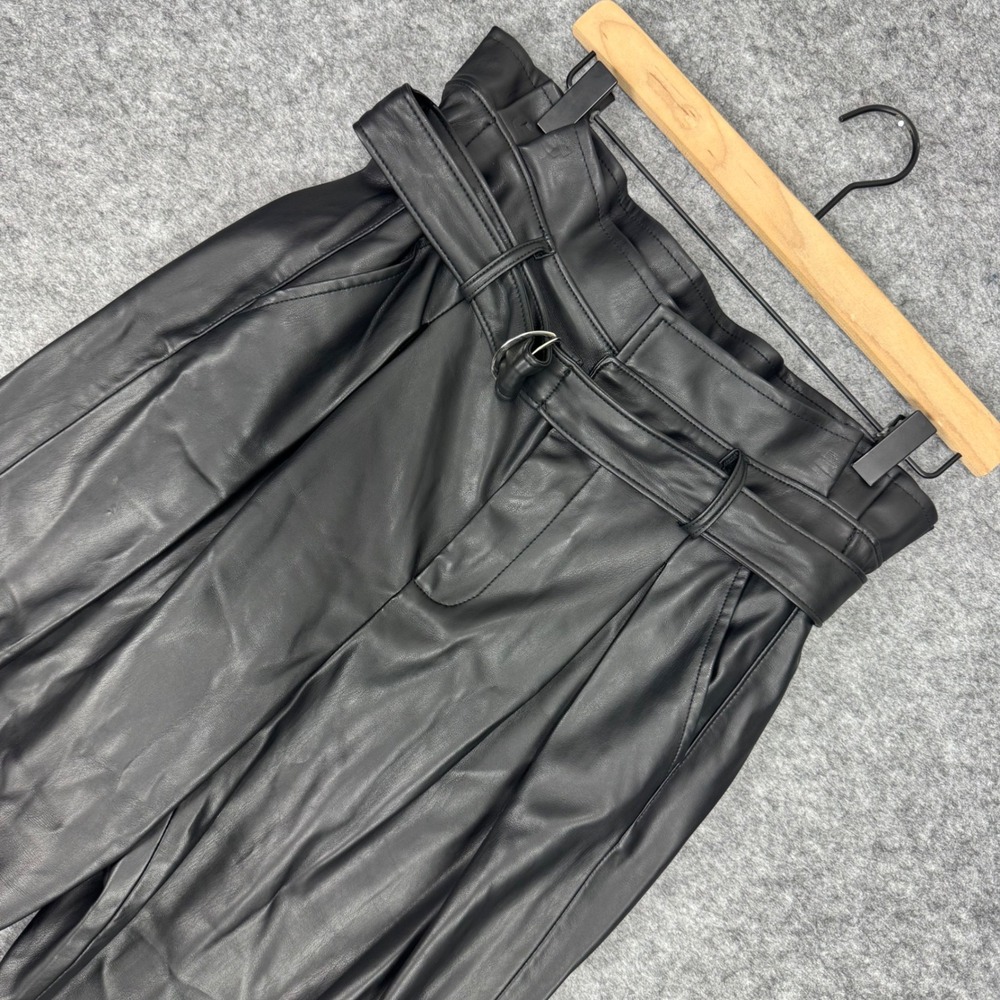 BLANKNYC Black‎ Vegan Leather Fleece Lined Paperbag Waist Belted Pants Size 28